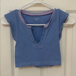 Urban Outfitters out from under cropped T-shirt, size XS/small blue pink V-neck